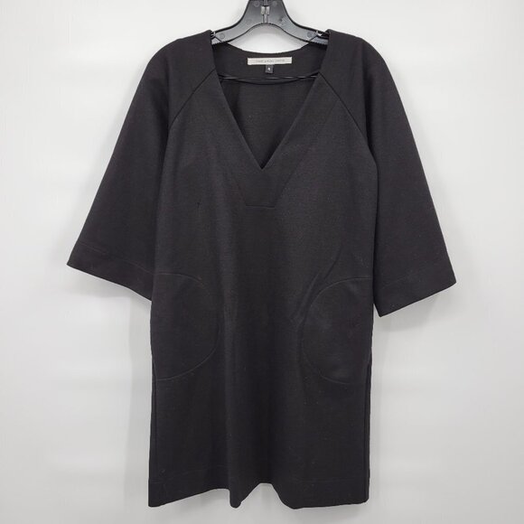 Diane Von Furstenberg Women Black Wool Boxy V Neck 3/4 Sleeve Mini Dress Size 4 - Picture 1 of 12